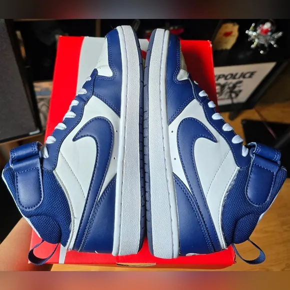 Nike Court Borough Mid 2 Blue/White Leather Big Boys Athletic Shoes, Sz 3.5Y BOX