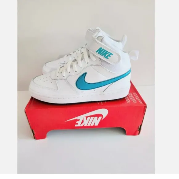Nike Court Borough Mid 2 GS White Aquamarine Black Shoes CD7782 117