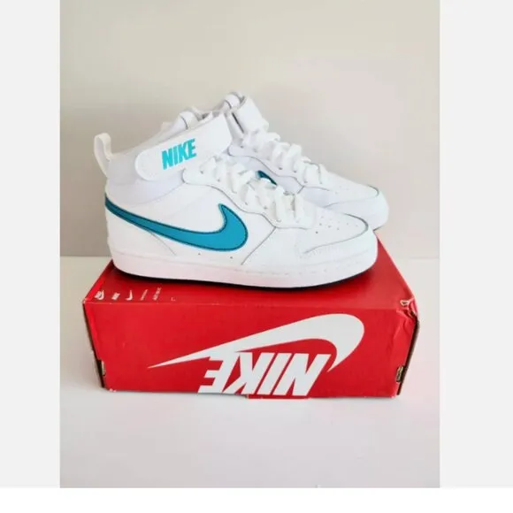 Nike Court Borough Mid 2 GS White Aquamarine Black Shoes CD7782 117