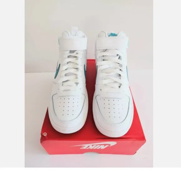 Nike Court Borough Mid 2 GS White Aquamarine Black Shoes CD7782 117