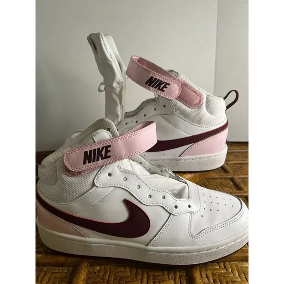 Nike Court Borough Mid 2 (GS) White/Dark Beetroot-Pink(CD7782 104) US SZ 6.5Y