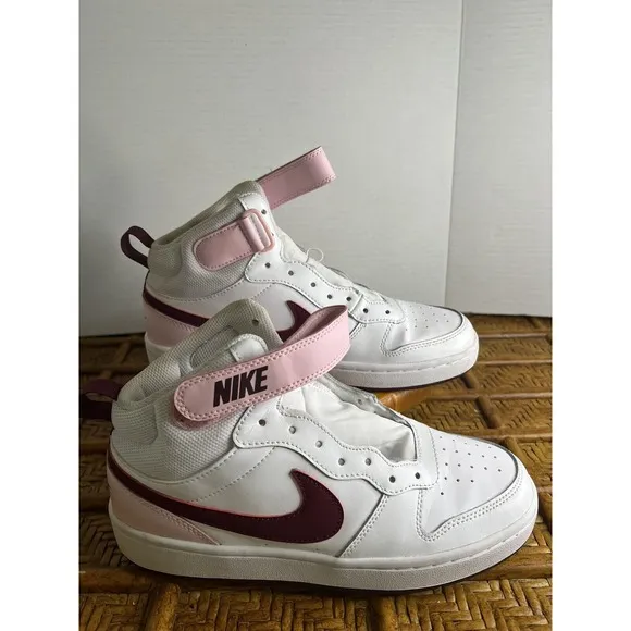 Nike Court Borough Mid 2 (GS) White/Dark Beetroot-Pink(CD7782 104) US SZ 6.5Y