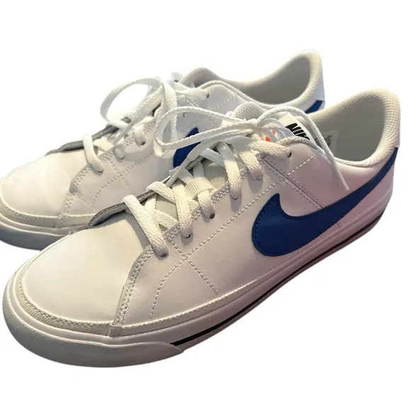 Nike Court Legacy White Sneakers with Blue Accents Sz 7Y