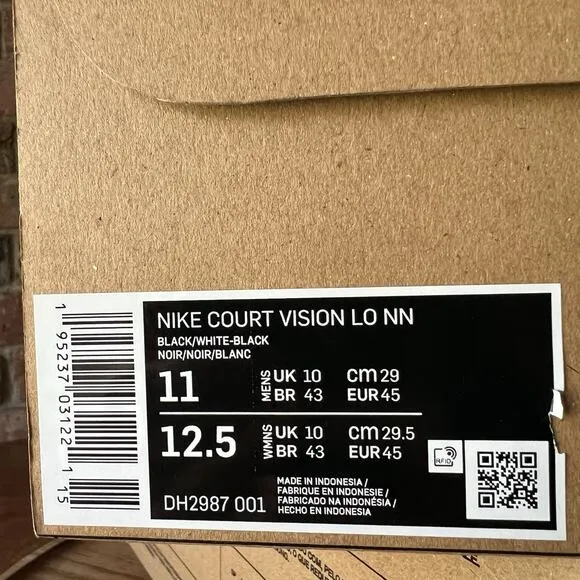 Nike Court Vision Low Casual Shoes Sneakers Black Men's 11 Shoe DH2987-001