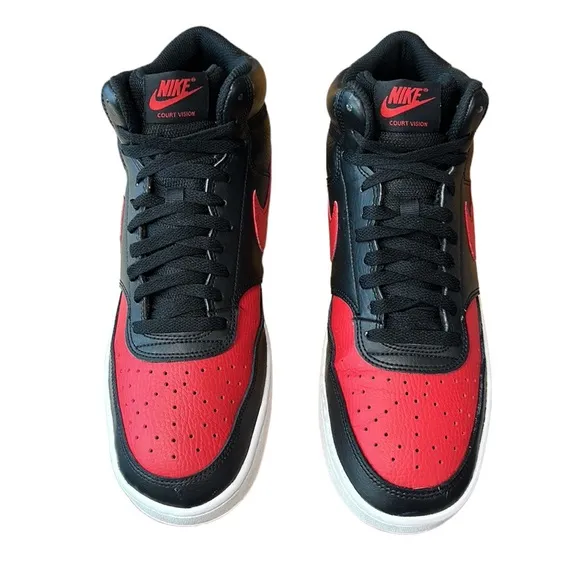 Nike Court Vision Mid #DM8682-001 Black Red University Men's Basketball Shoes 10