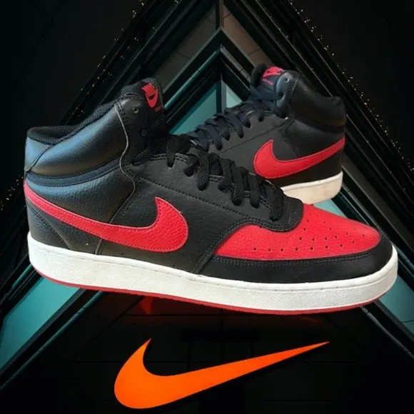 Nike Court Vision Mid #DM8682-001 Black Red University Men's Basketball Shoes 10