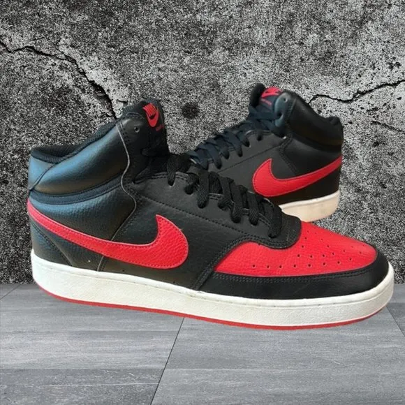 Nike Court Vision Mid #DM8682-001 Black Red University Men's Basketball Shoes 10