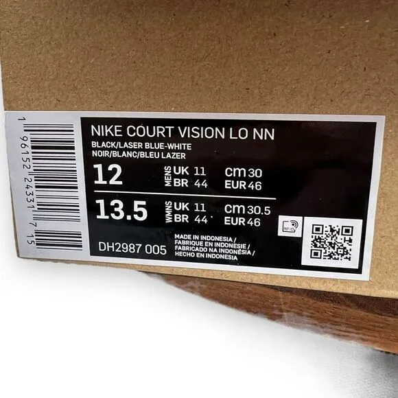 Nike Court Vision Shoes Mens 12 Black Blue Swoosh Sneakers DH2987‎ Low NN