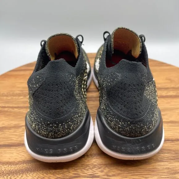 Nike Free RN Flyknit Shoes Mens Size 9 Black Gold Running Jogging Comfort Gym