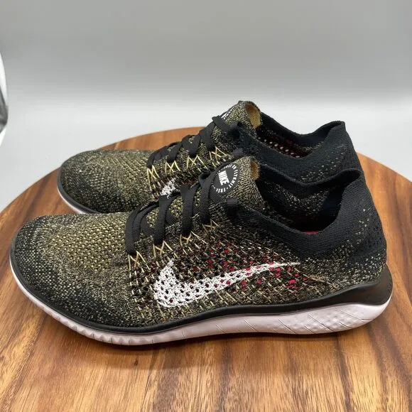 Nike Free RN Flyknit Shoes Mens Size 9 Black Gold Running Jogging Comfort Gym