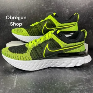 NIKE INFINITY RUN REACT 2 MENS ROAD RUNNING SHOES SIZE 10 FLYKNIT VOLT BLACK GRE