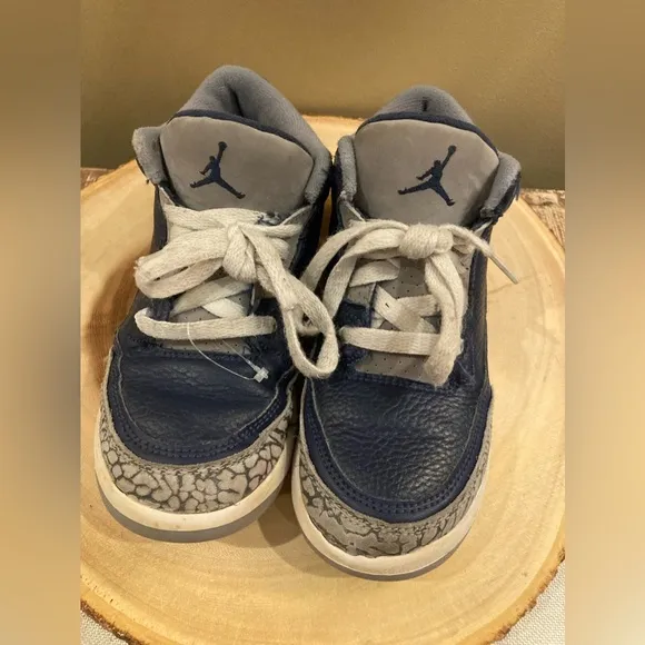 NIKE JORDAN 3 RETRO GEORGETOWN BLUE/GREY LEATHER SNEAKERS SHOES YOUTH SZ 1