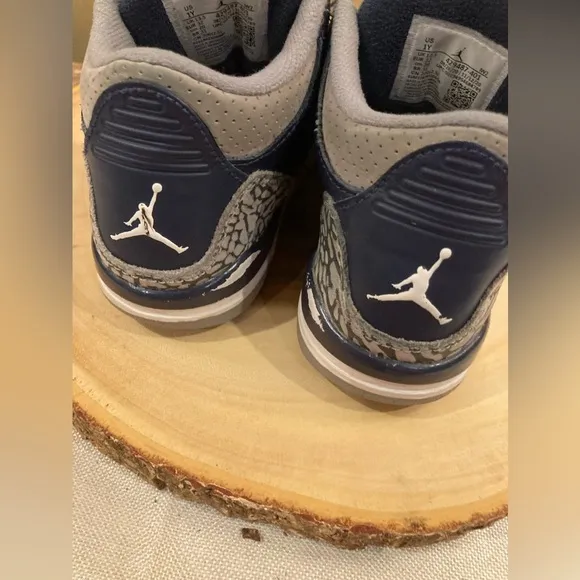 NIKE JORDAN 3 RETRO GEORGETOWN BLUE/GREY LEATHER SNEAKERS SHOES YOUTH SZ 1