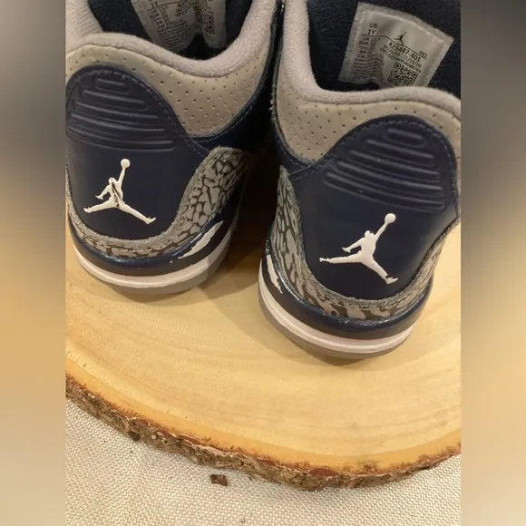 NIKE JORDAN 3 RETRO GEORGETOWN BLUE/GREY LEATHER SNEAKERS SHOES YOUTH SZ 1