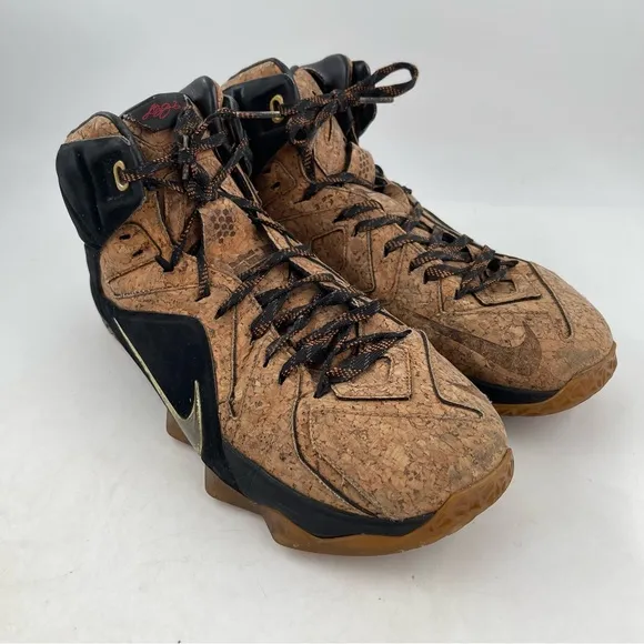 Nike LeBron 12 EXT Cork 2015 Gold Swoosh “King’s Court” Basketball Shoes-Size 10