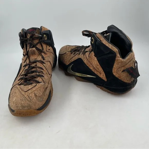 Nike LeBron 12 EXT Cork 2015 Gold Swoosh “King’s Court” Basketball Shoes-Size 10