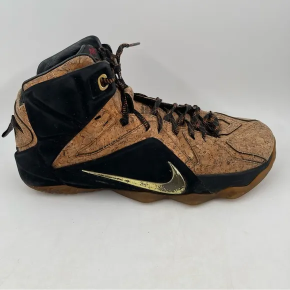 Nike LeBron 12 EXT Cork 2015 Gold Swoosh “King’s Court” Basketball Shoes-Size 10