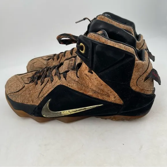 Nike LeBron 12 EXT Cork 2015 Gold Swoosh “King’s Court” Basketball Shoes-Size 10