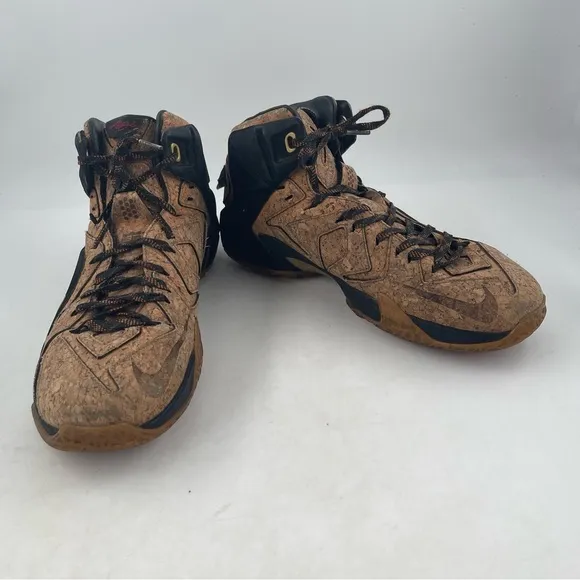 Nike LeBron 12 EXT Cork 2015 Gold Swoosh “King’s Court” Basketball Shoes-Size 10