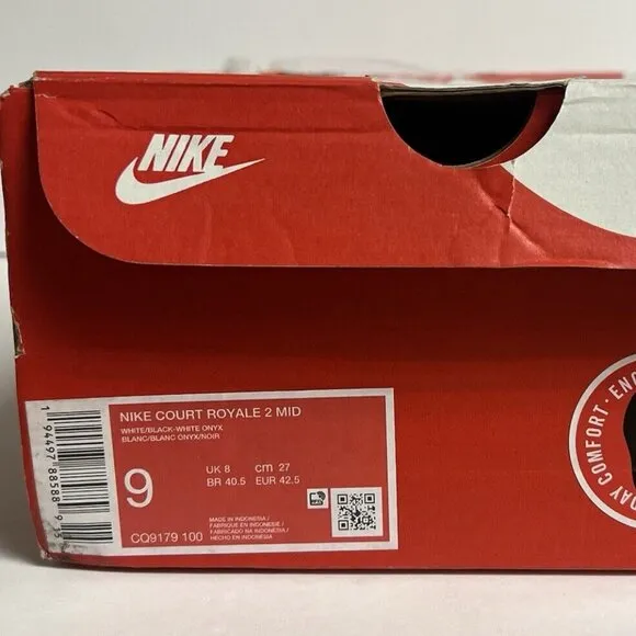 Nike Men’s Court Royale 2 Mid White Sneakers, Size 9M