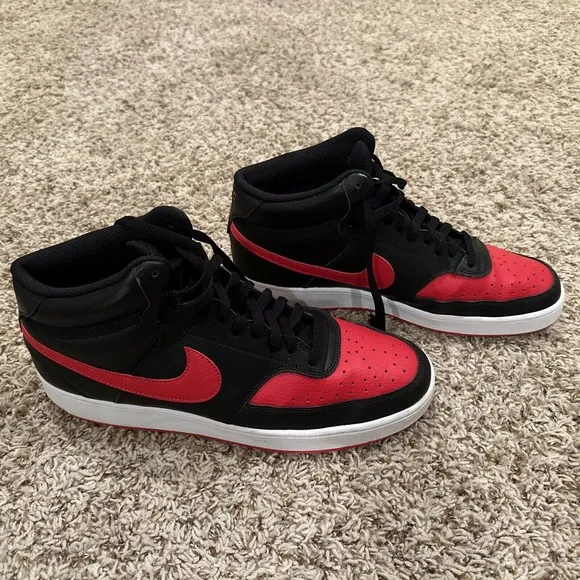 Nike Mens Court Vision Mid Bred Basketball Shoes US Size 12 Black/Red DM8682-001