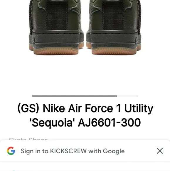 [NIKE] Nike AIR FORCE 1 UTILITY &quot; SEQUOIA &quot; BOYS size 4y- Olive leather