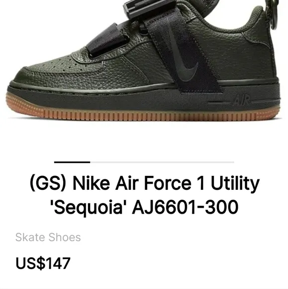 [NIKE] Nike AIR FORCE 1 UTILITY &quot; SEQUOIA &quot; BOYS size 4y- Olive leather