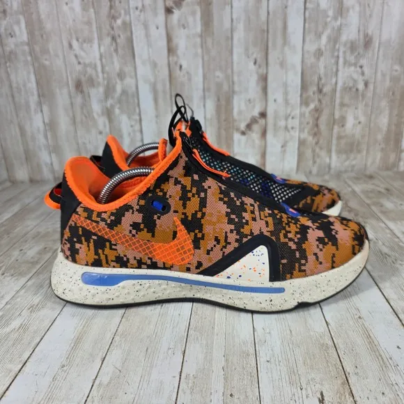 Nike PG 4 Basketball Shoes Orange Pixel Camo Zip Mens Size 10.5