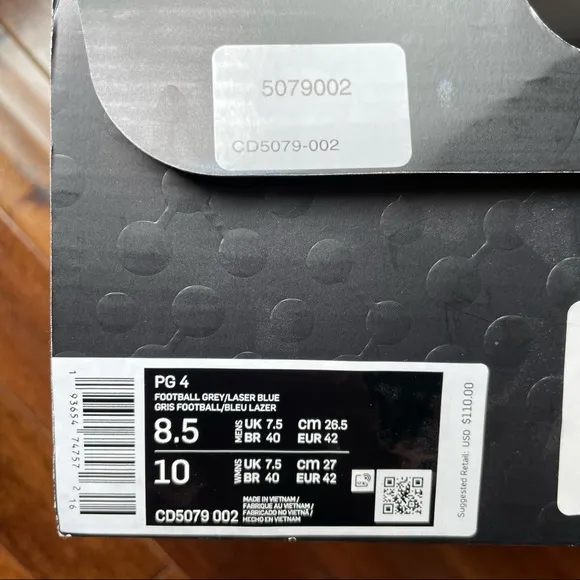 NIKE PG 4 Shoe Football Grey/Laser Blue 8.5 Mens 10 Wmns
