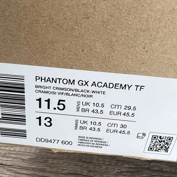 Nike Phantom GX Academy TF Soccer Cleats 'Bright Crimson' Mens 11.5 / DD9477-600