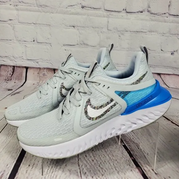 Nike Runing Shoes Womens Size 8 Wolf Grey Legend React 2 Swoosh Gym Work Out