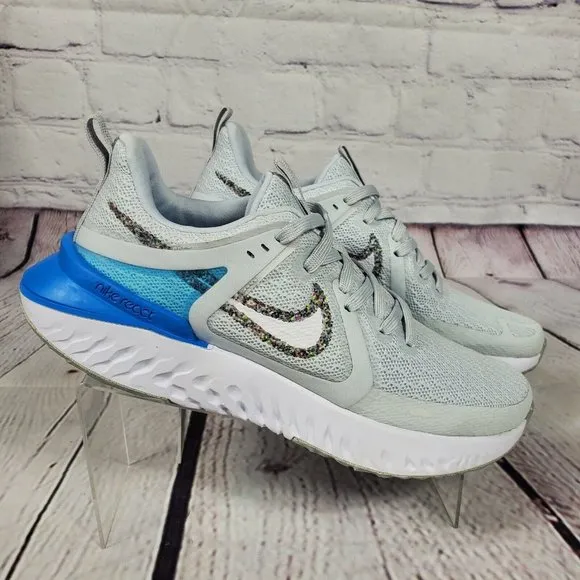Nike Runing Shoes Womens Size 8 Wolf Grey Legend React 2 Swoosh Gym Work Out
