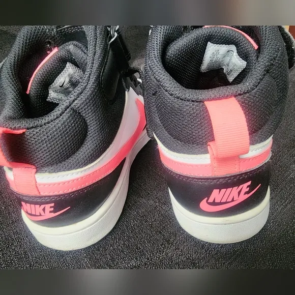 Nike Size 6.5Y Court Borough Mid 2 White Black Pink CD7782-005 Basketball Shoes