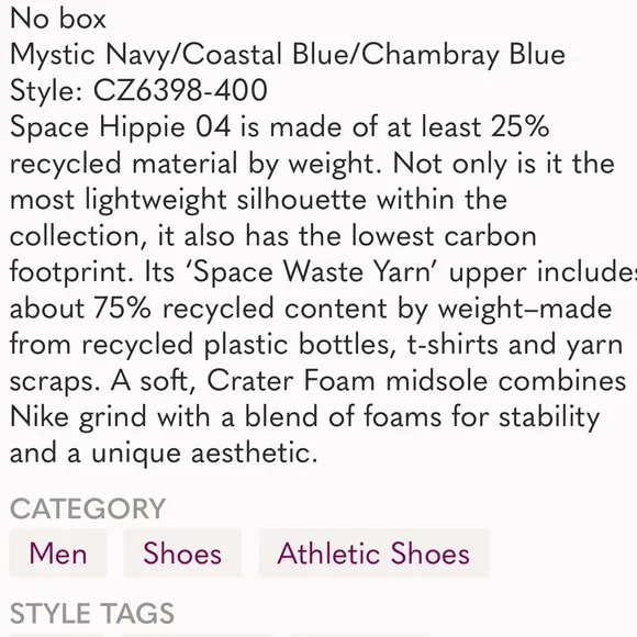 Nike Space Hippie 04 Size‎ 9 Mystic Navy Athletic Sneaker Shoes CZ6398-400