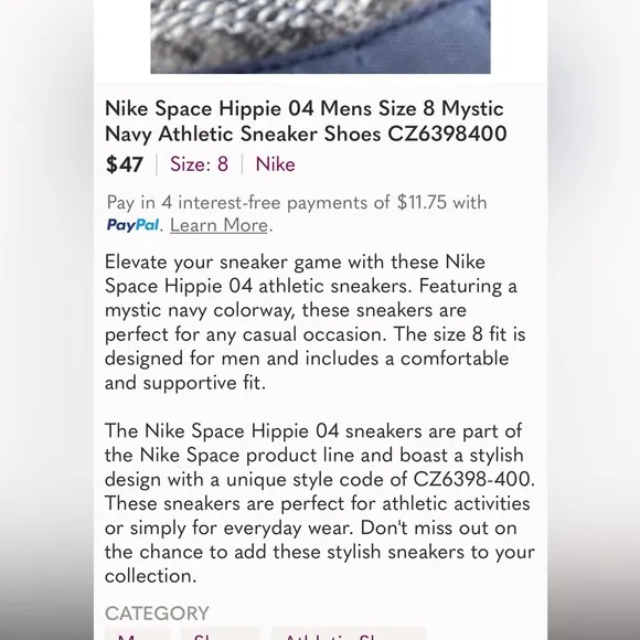 Nike Space Hippie 04 Size‎ 9 Mystic Navy Athletic Sneaker Shoes CZ6398-400