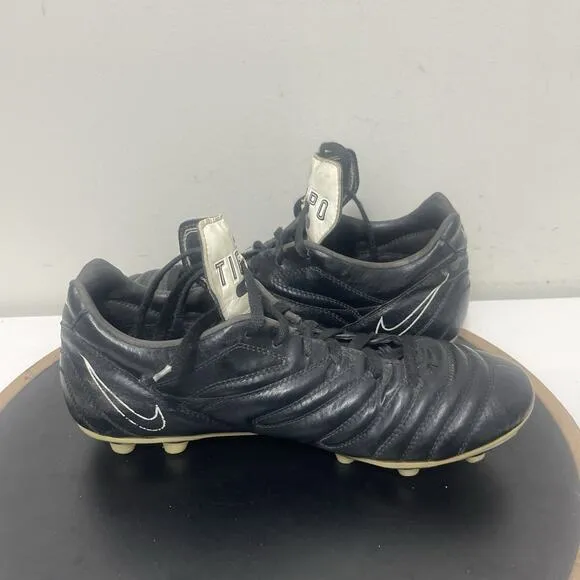 Nike Tiempo 650 FG Soccer Cleats Men 10.5 Black Leather Firm Ground 991101 Vinta