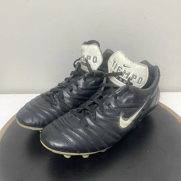 Nike Tiempo 650 FG Soccer Cleats Men 10.5 Black Leather Firm Ground 991101 Vinta