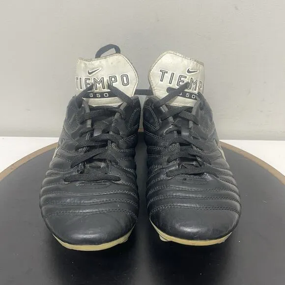 Nike Tiempo 650 FG Soccer Cleats Men 10.5 Black Leather Firm Ground 991101 Vinta