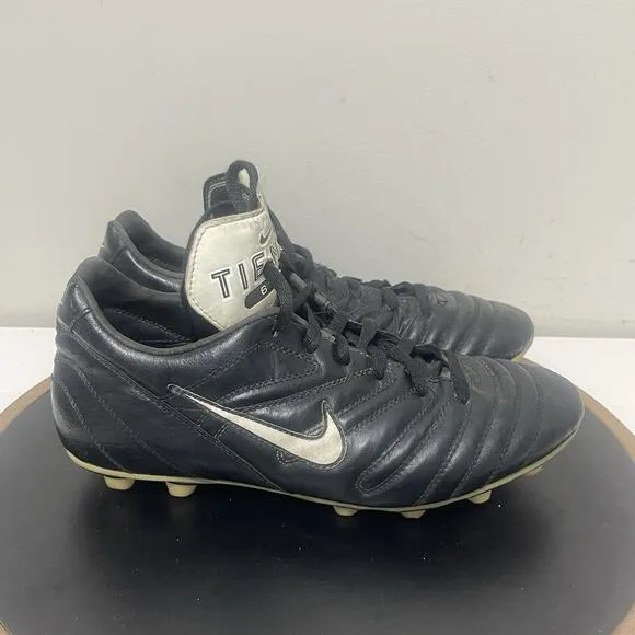 Nike Tiempo 650 FG Soccer Cleats Men 10.5 Black Leather Firm Ground 991101 Vinta