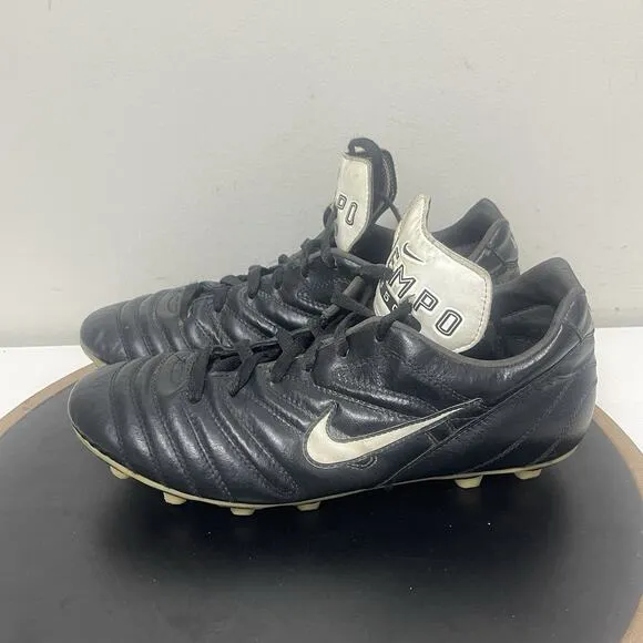 Nike Tiempo 650 FG Soccer Cleats Men 10.5 Black Leather Firm Ground 991101 Vinta
