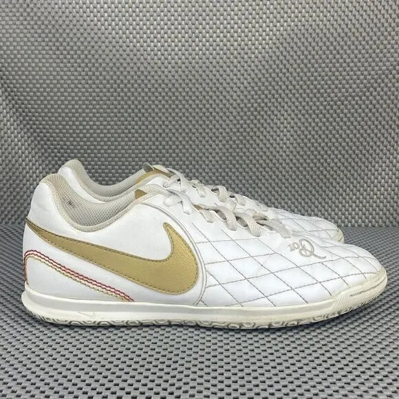 Nike Tiempo Soccer Sneakers Shoes Youth 6 Y White Metallic Gold Lace Up