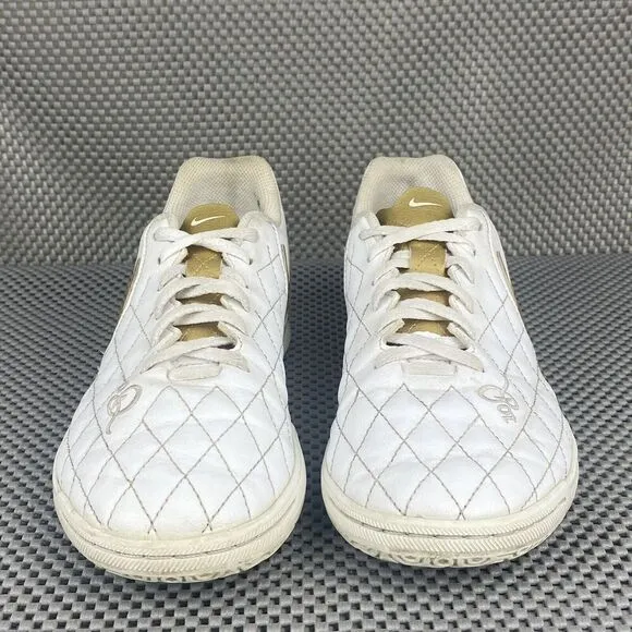 Nike Tiempo Soccer Sneakers Shoes Youth 6 Y White Metallic Gold Lace Up