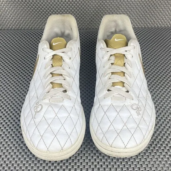 Nike Tiempo Soccer Sneakers Shoes Youth 6 Y White Metallic Gold Lace Up