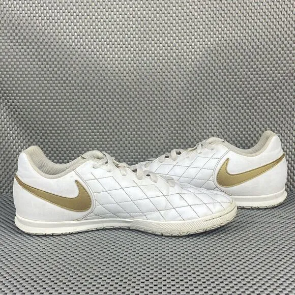 Nike Tiempo Soccer Sneakers Shoes Youth 6 Y White Metallic Gold Lace Up