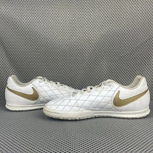 Nike Tiempo Soccer Sneakers Shoes Youth 6 Y White Metallic Gold Lace Up