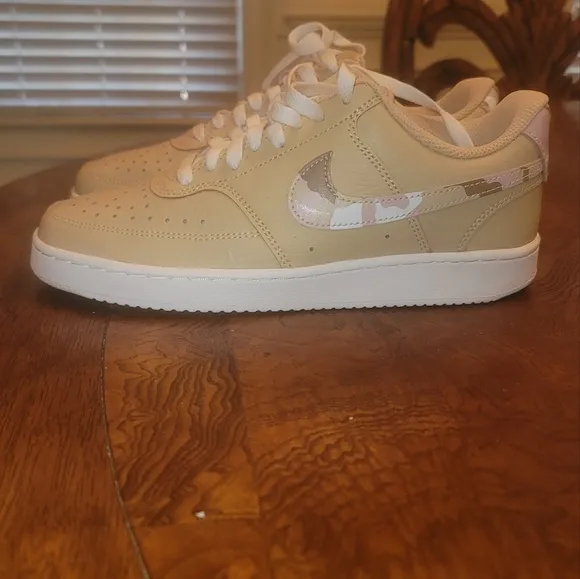 Nike Women's Court Vision Low Beige Pink Camo Shoes Sneakers