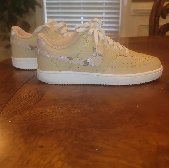 Nike Women's Court Vision Low Beige Pink Camo Shoes Sneakers