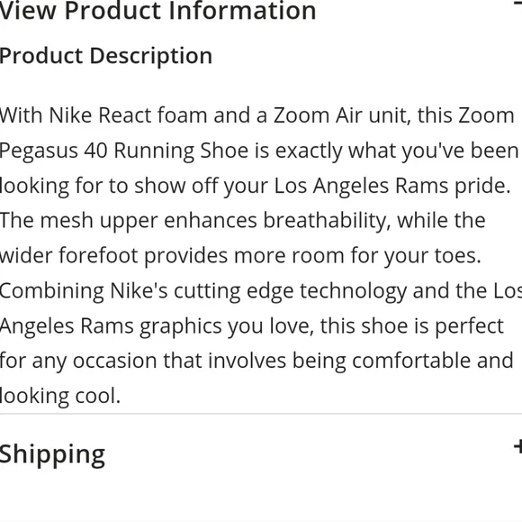 Nike Zoom Pegasus 40 LA Rams men's size 9 womens 10.5 running shoes