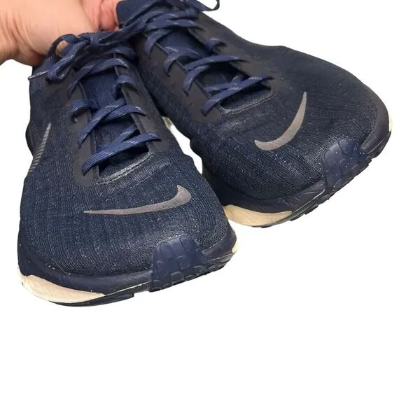 Nike ZoomX Invincible Running Shoes Flyknit 3 College Navy Metallic Silver Sz 13