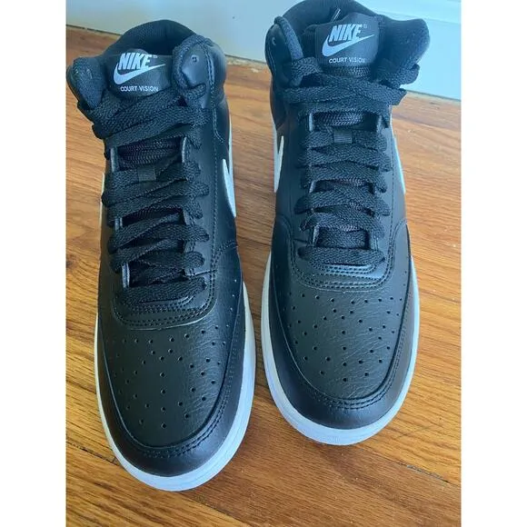 NWOB Nike Sz 10 COURT VISION MID Black White CD5436-001 Athletic Sneakers Shoes